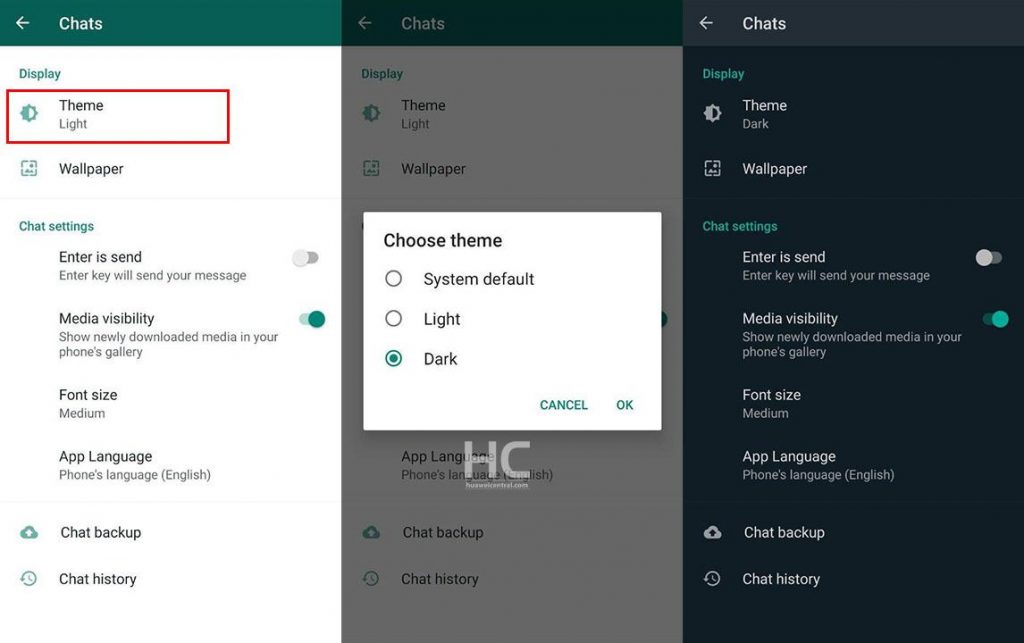 Huawei Whatsapp Dark 10 Android Mode