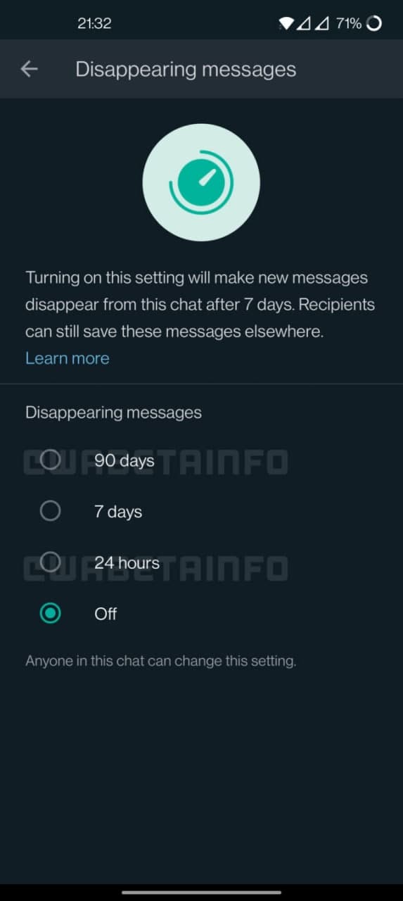 WhatsApp Disappearing Messages 90 days feature