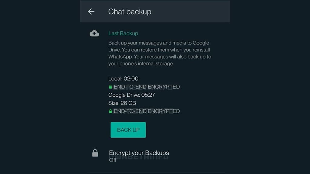 WhatsApp encrypted local backup