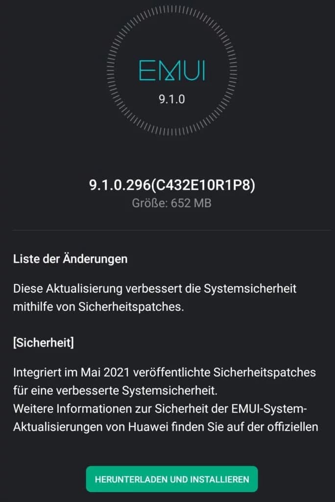 Huawei Mate 9 may 2021 update screenshot