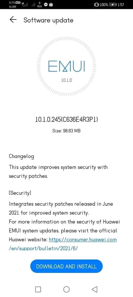 Huawei Y6P update screenshot