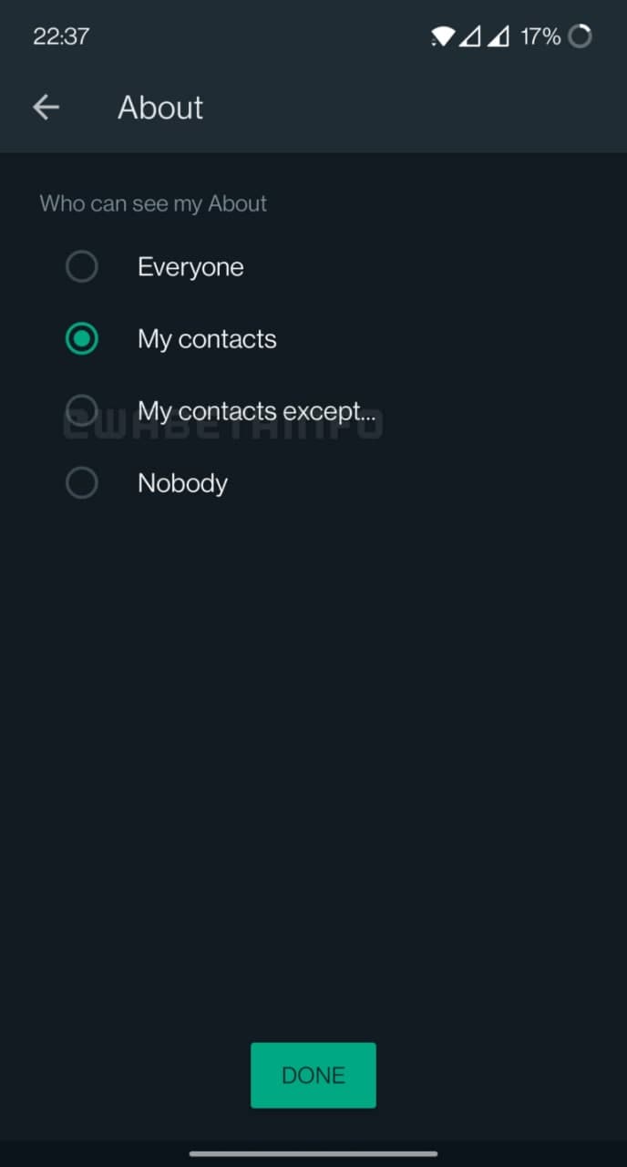 WhatsApp About privacy setting