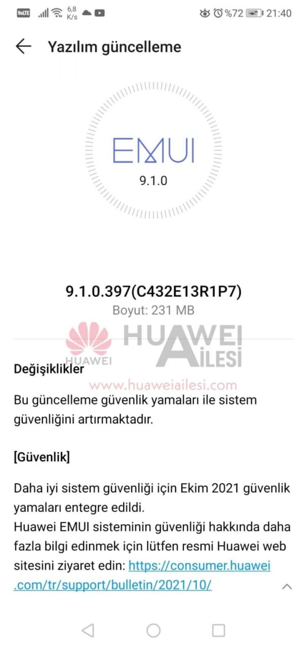 Huawei P20 Lite October 2021 update