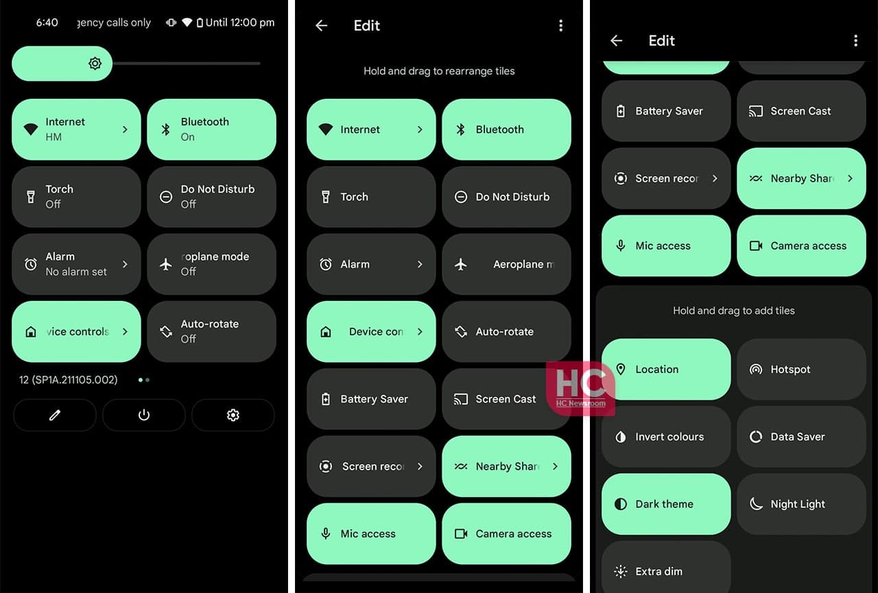 Android 12 Quick Settings tiles