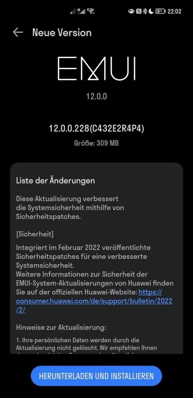Huawei Mate 40 February 2022 EMUI update