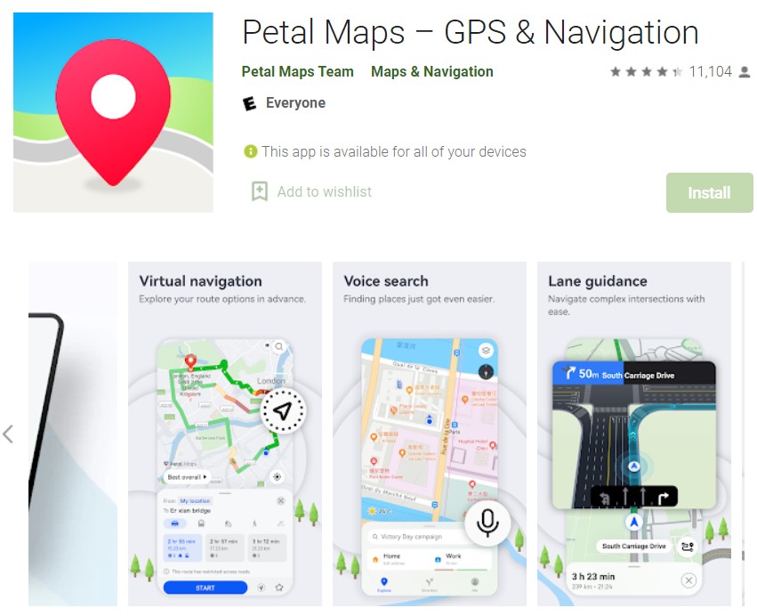 Huawei petal maps google play store