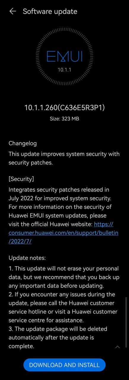 Huawei Y7a July 2022 update 