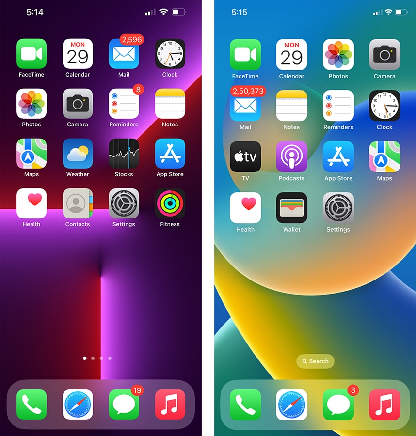 iOS 15 iOS 16 home screen