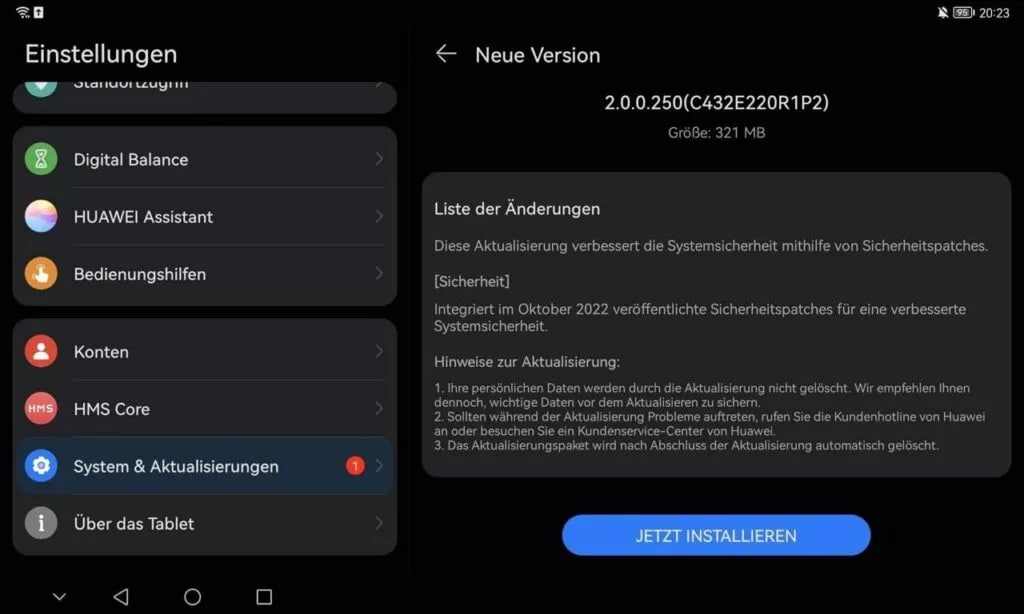 Huawei MatePad 10.4 October 2022 update