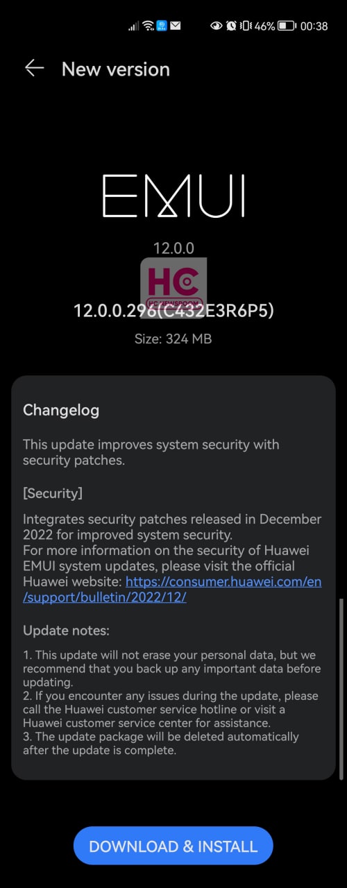 Huawei P40 series December 2022 EMUI update