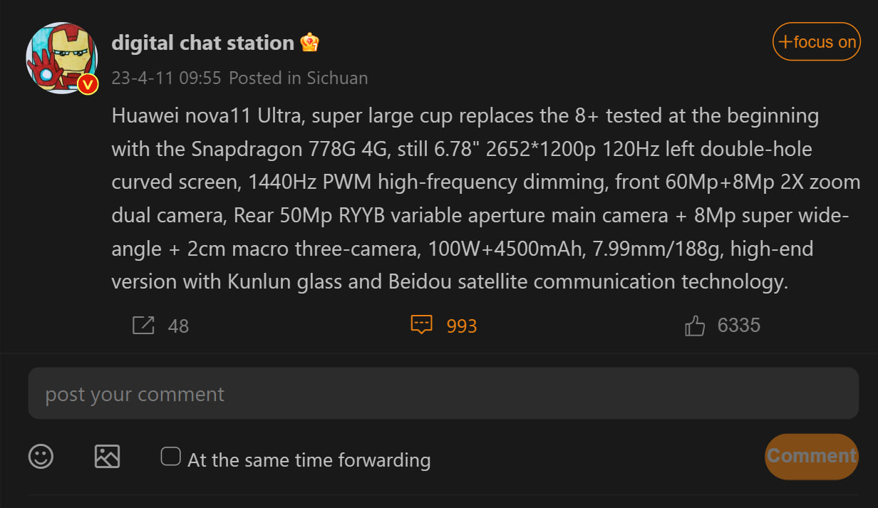 Huawei Nova 11 Ultra specs leaked