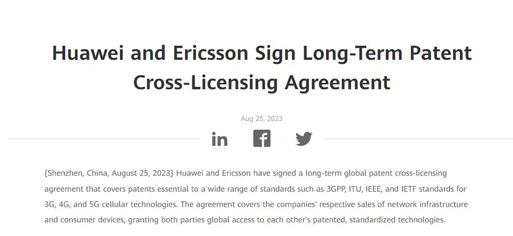 Huawei Ericsson long-term agreement 3G 4G 5G