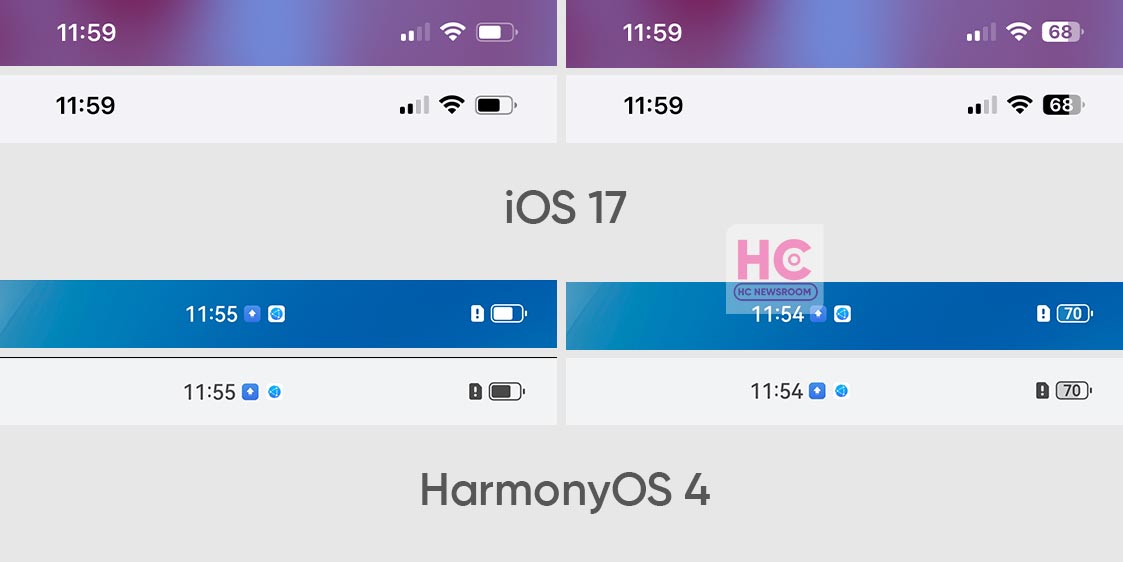 ios 17 vs HarmonyOS 4 batter indicator icon