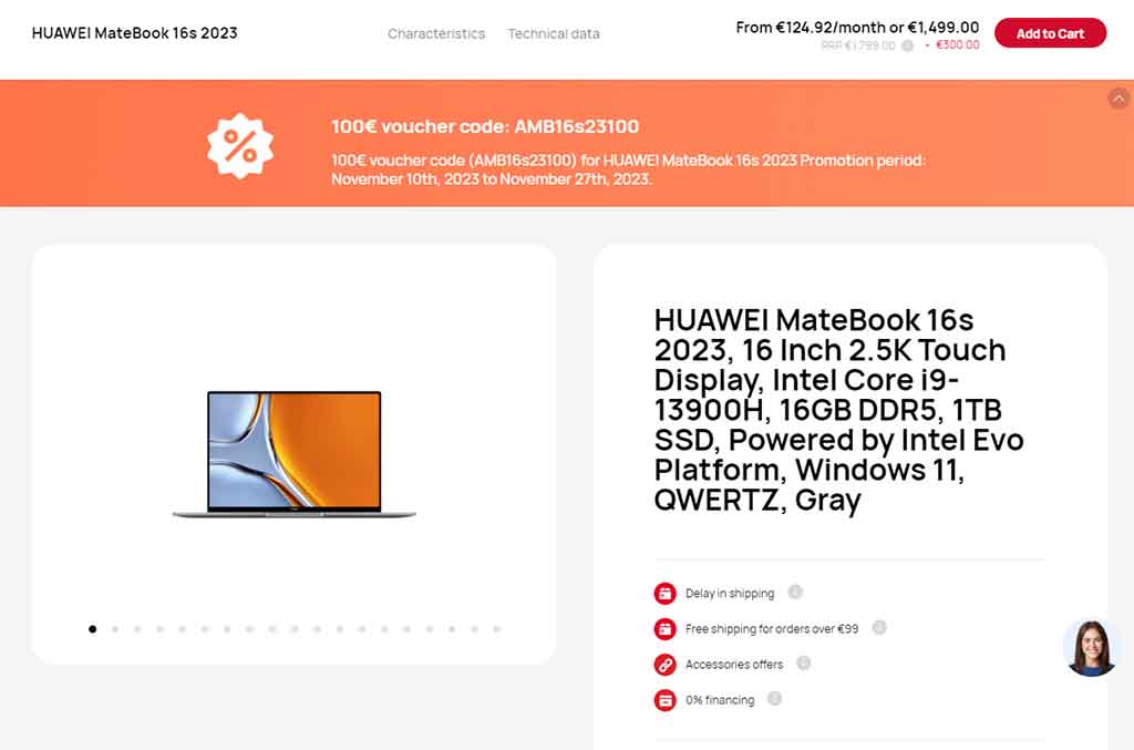 Huawei MateBook 16s 2023 100 euros discount Germany