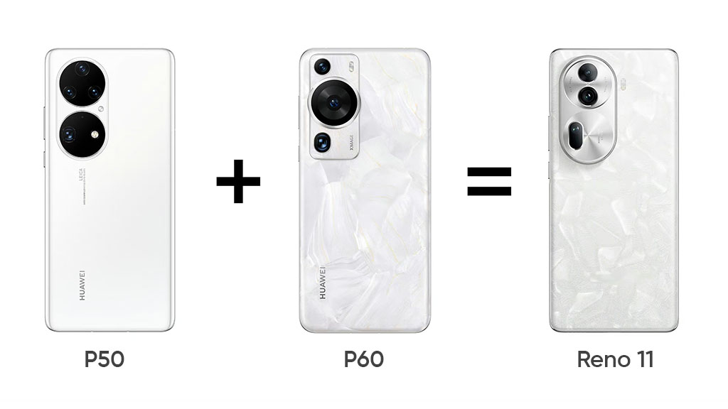 Huawei P60 Pro white color in Oppo Reno 11