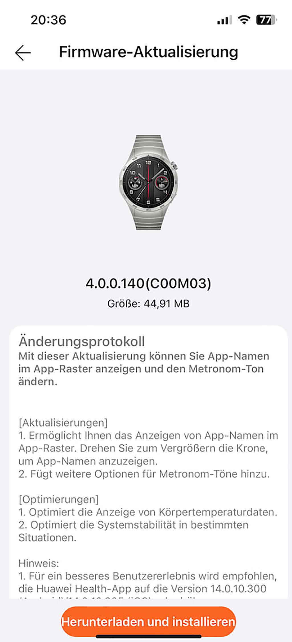 Huawei Watch GT 4 4.0.0.140 update