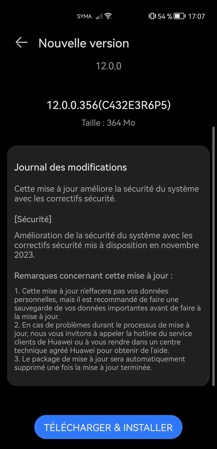 Huawei P40 Pro EMUI 12.0.0.356 update screenshot