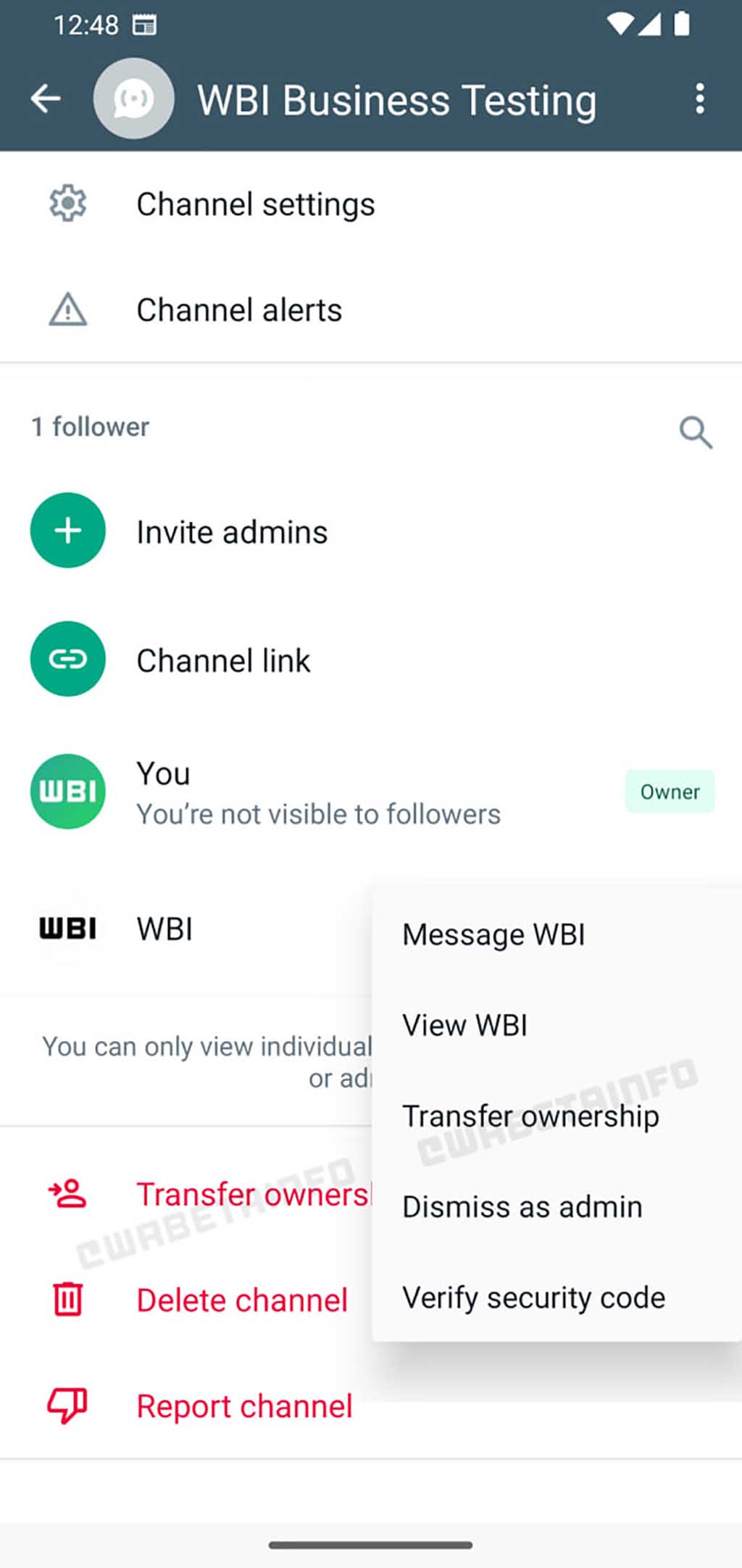 WhatsApp transfer channel ownership