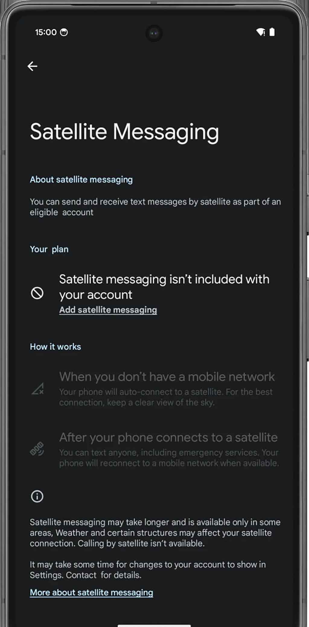 Android 15 satellite SMS capability