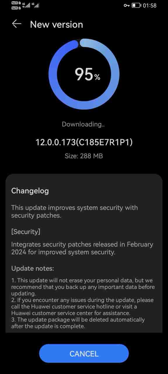 Huawei Nova Y61 February 2024 security patch software update