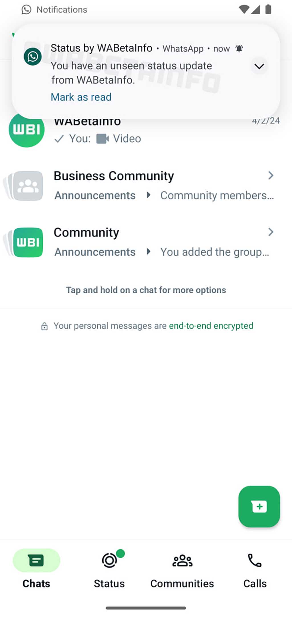WhatsApp status notification feature