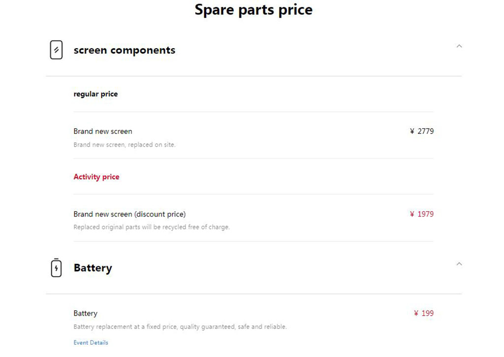 Huawei Pura 70 series spare parts prices