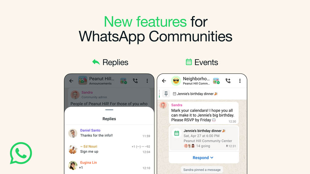 WhatsApp manage events Communities