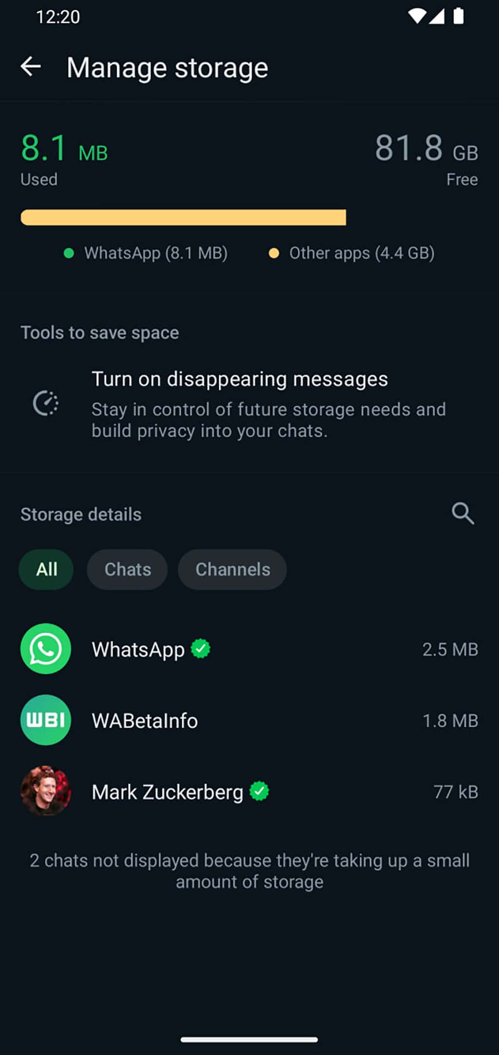 WhatsApp manage storage chat filters