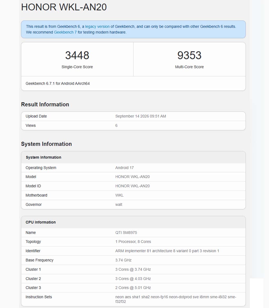 Honor Magic 9 Pro Max on Geekbench